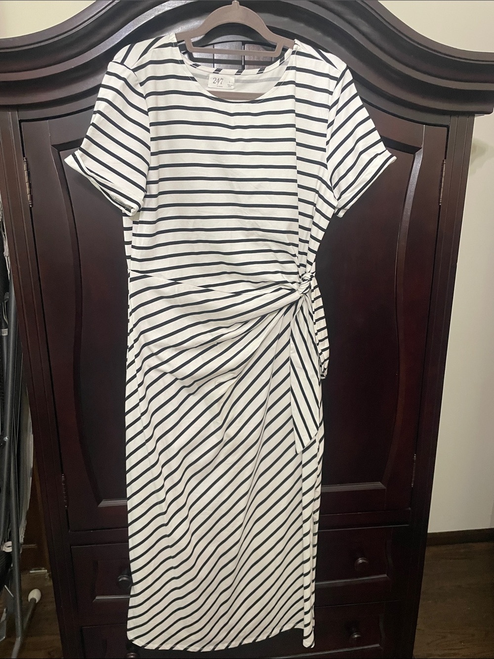 Striped Knot-Detail Maxi Dress in White and Black